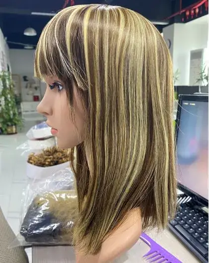 Áo nhuộm tóc màu vàng sáng, tóc giả lace front tạo kiểu tự nhiên từ tóc người, tóc virgin Brazil, sóng tự nhiên ombre hình ảnh 1-description