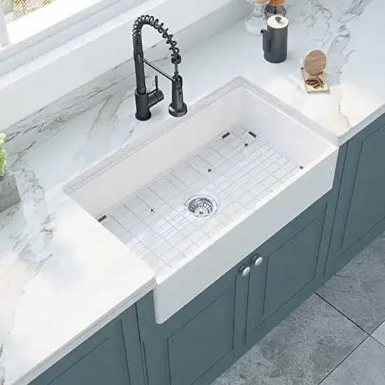 Ảnh chi tiết: Bồn rửa đơn bằng đất sét trắng dành cho nhà bếp kiểu nông thôn hình ảnh 1-description