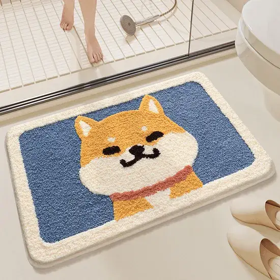 Thảm Chải Lông Polyester Dày Thiết Kế Chó Hoạt Hình - Đảm Bảo An Toàn Cho Thảm Tắm và Sàn Nhà hình ảnh 1-description