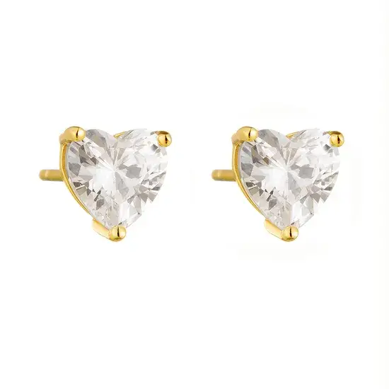 Bông tai hình trái tim Peishang Jewelry Thời trang S925 Bạc Sterling Joyas De Plata 14K - Bông tai quà tặng Ngày Valentine màu vàng tinh xảo hình ảnh 1-description