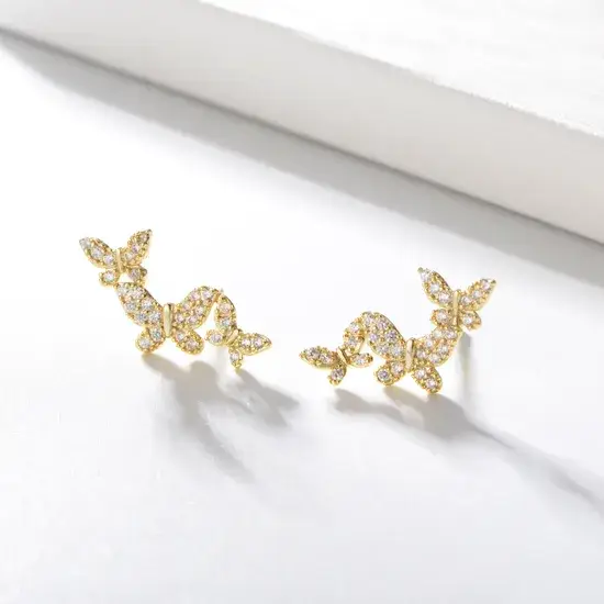 Bông tai ba bướm bằng bạc sterling mạ vàng CZ - Sự lựa chọn hoàn hảo cho quà tặng thời trang thanh lịch 925 hình ảnh 1-description