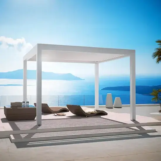 Mái che nhôm hiện đại cho không gian gazebo điện tử với louver chống thấm nước và đèn LED hình ảnh 1-description