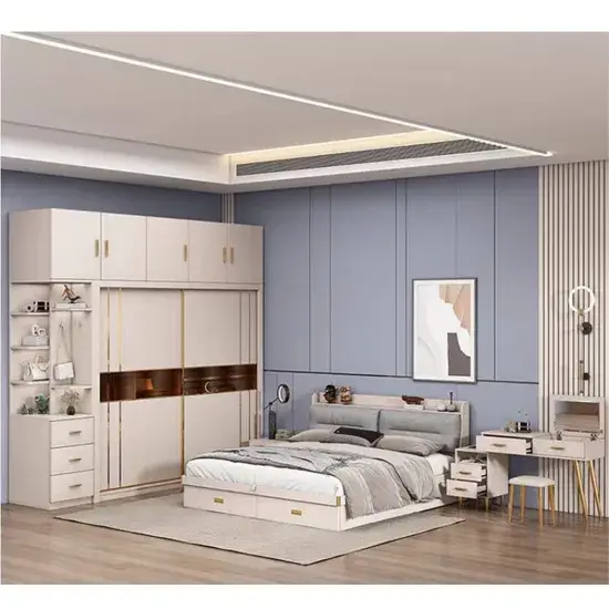 Đồ nội thất phòng ngủ sang trọng, hiện đại bằng da: tủ quần áo, giường nệm cỡ queen king hình ảnh 1-description