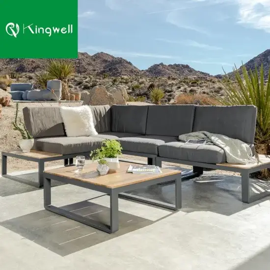 Bộ sofa patio ngoại thất, ghế và bàn gỗ phù hợp cho khu vườn của khách sạn hình ảnh 1-description