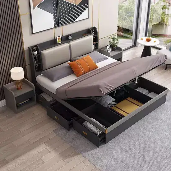 Giường gỗ kích thước lớn thời trang chất lượng cao kèm sách hướng dẫn sử dụng hình ảnh 1-description