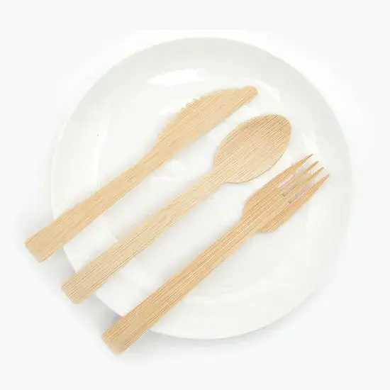 Bộ đồ dùng đồ ăn một lần từ tre tái chế có in hoa văn hình ảnh 1-description