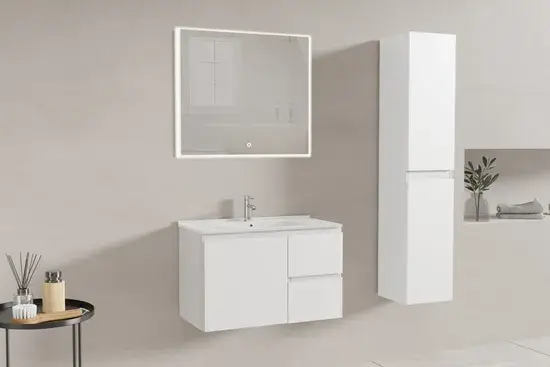 Bộ đồ nội thất phòng tắm hiện đại: tủ lavabo và bồn rửa sứ kèm gương LED, xuất xứ Trung Quốc hình ảnh 1-description