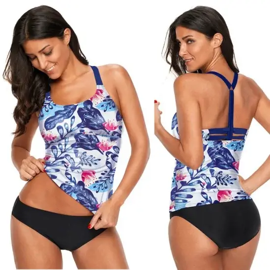 Đồ bơi một mảnh có yếm Y, áo tank top điều chỉnh vòng bụng in họa tiết nhiệt đới Hawaii, thích hợp cho người có vòng eo lớn, áo khoác bikini (thiếu đáy) hình ảnh 1-description