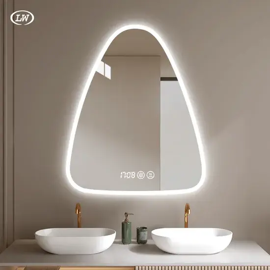 Gương phòng tắm LED hình tam giác thông minh, chất lượng cao với tính năng ghi nhớ, đèn nền thông minh và khung kính bền bỉ hình ảnh 1-description