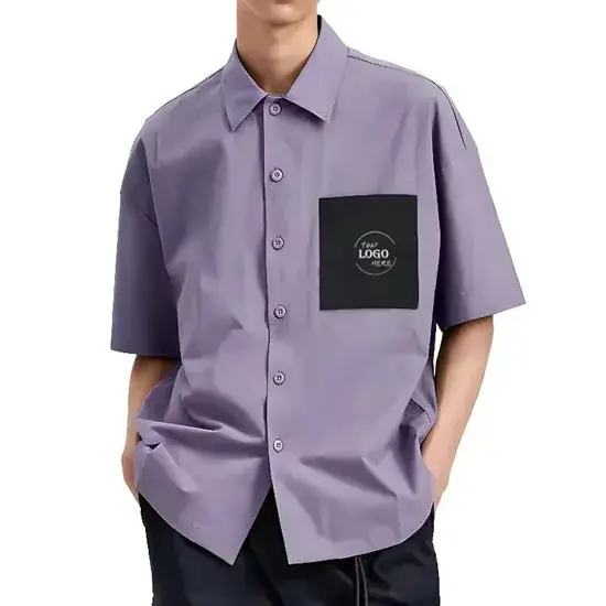 Áo sơ mi nam ngắn tay phong cách casual, kiểu cổ bẻ, màu trơn hình ảnh 1-description