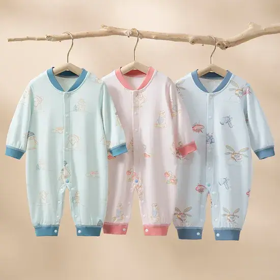 Áo bodysuit trẻ sơ sinh vải viscose in hình hoạt hình - Bộ đồ tay dài bán buôn cho bé hình ảnh 1-description