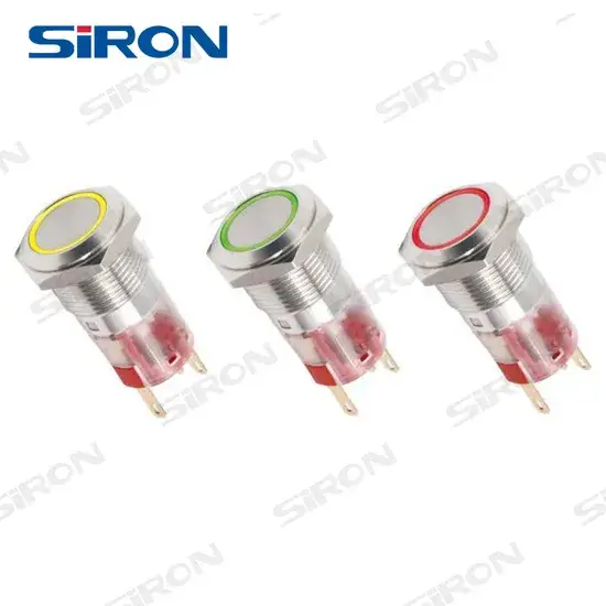 Đèn báo kim loại 16mm chống nước, sử dụng thép không gỉ, đèn chỉ thị nút bấm 24V 220V hình ảnh 1-description