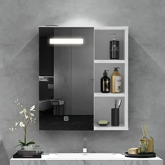 Tủ gương phòng tắm với đèn LED và khả năng lưu trữ, phù hợp treo tường hình ảnh 1-description