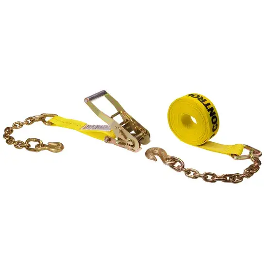 Dây đai ratchet chắc chắn 2 inch x 27 feet với móc cầm và đầu xích, độ bền kéo 10,000 lbs | Phụ kiện buộc hàng hình ảnh 1-description