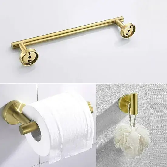 Bộ phụ kiện hiện đại cho nhà vệ sinh: Móc treo vải nhẫn vàng trong phòng tắm hình ảnh 1-description