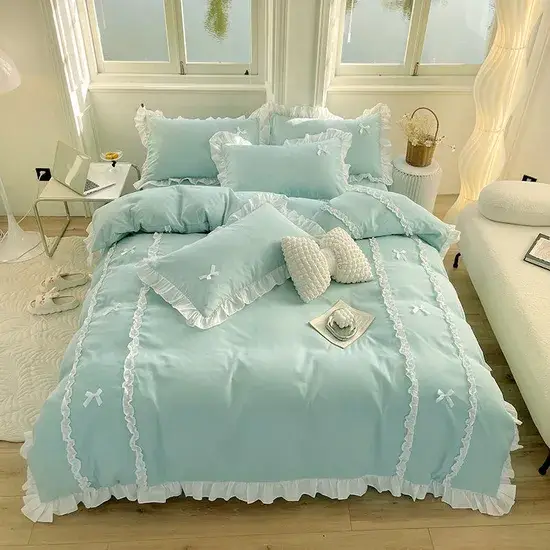 Bộ vỏ chăn polyester mềm mại cao cấp 4PCS, màu đồng nhất, giặt được, có rãnh cho ngôi nhà hình ảnh 1-description