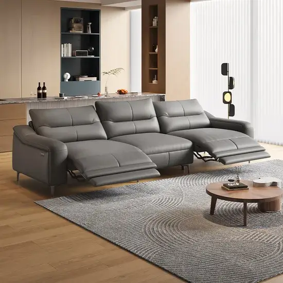 Sofa da chức năng điện phòng khách mang phong cách hiện đại và đơn giản, sofa da ba chỗ ngồi tiện lợi hình ảnh 1-description