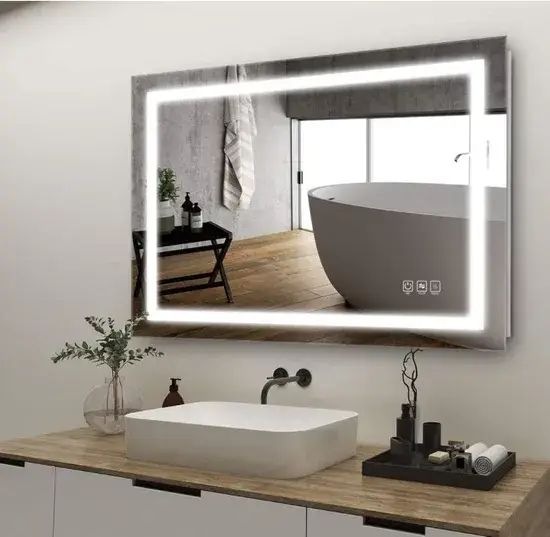 Gương phòng tắm treo tường, có đèn LED và điều chỉnh độ sáng bằng cảm ứng, phù hợp sử dụng cho bàn trang điểm phòng tắm hình ảnh 1-description