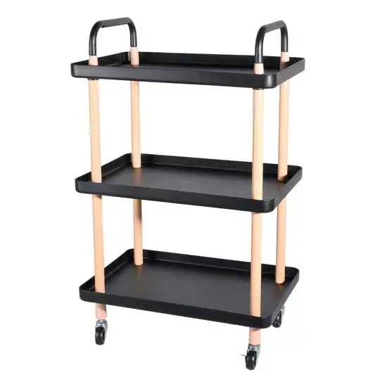 Tiêu đề mới: Xe đẩy di động 3 tầng Amazon cho bếp và lưu trữ trẻ em, màu đen, chất liệu nhựa ABS hình ảnh 1-description
