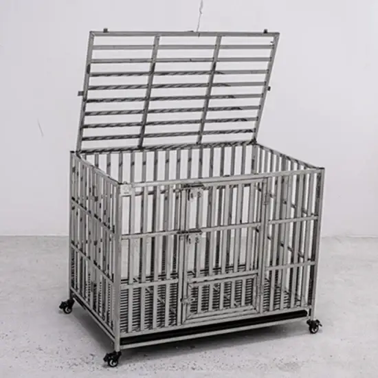 Nhà máy chuồng chó lớn bằng thép không gỉ với thiết kế bánh xe đa năng hình ảnh 1-description