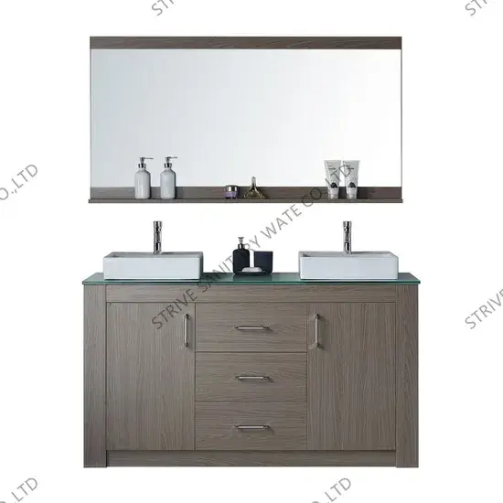 Bồn rửa đôi và nhà vệ sinh gỗ chắc chắn cho phòng tắm với tủ lavabo và tủ sàn hình ảnh 1-description