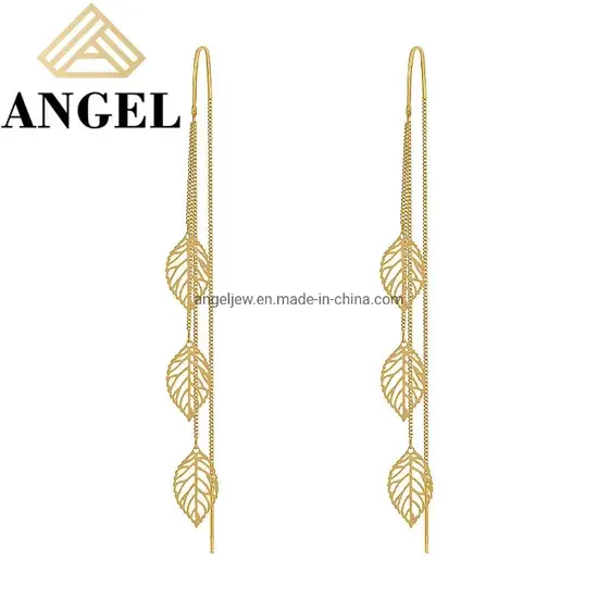 Bông tai thời trang S925 với thiết kế lá rỗng, phong cách mạ vàng cho phái đẹp hiện đại hình ảnh 1-description