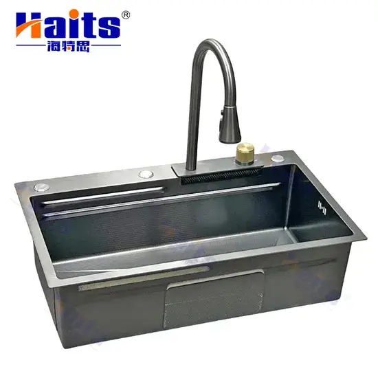 Chậu Rửa Bát Thép Không Gỉ Màu Đen - Thiết Kế Đơn Thác Nước Nano hình ảnh 1-description