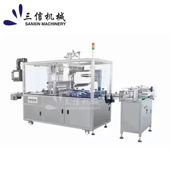 Máy đóng gói màng trong suốt cho hộp bàn chải đánh răng tự động của thương hiệu Sanxin hình ảnh 1-description
