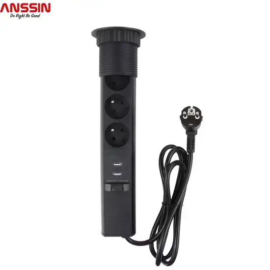 Bảng điện Escamotable 3 Ổ cắm và 2 Cổng USB màu Đen có đường kính 60 mm hình ảnh 1-description