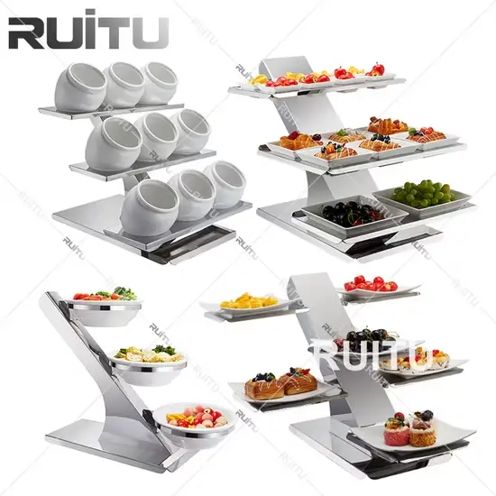 Đỡ bánh ngọt và cupcake bằng thép không gỉ và gốm 3 lớp cho dịch vụ ăn uống và tiệc cưới hình ảnh 1-description