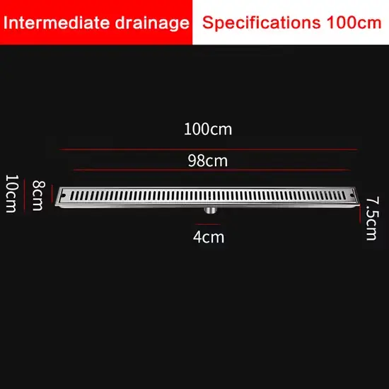 Cống sàn hình chữ nhật 100*10cm từ thép không gỉ SUS304, thiết kế dày dạn cho dự án khách sạn và phòng tắm vòi sen, có khả năng thoát nước lớn và chống mùi, kiểu dáng sọc bên hình ảnh 1-description