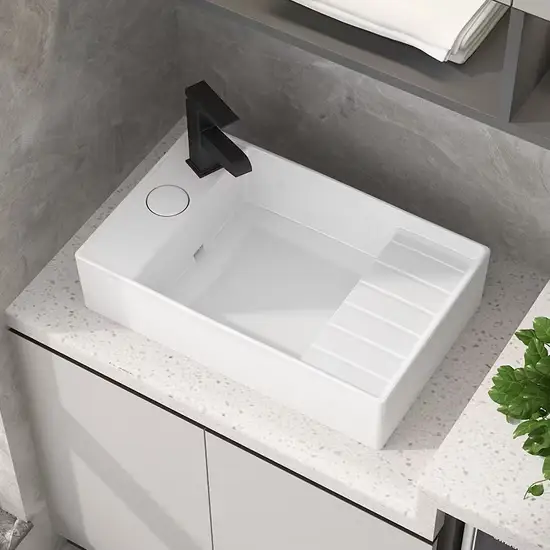 Bồn rửa mặt gốm sứ đa dạng cho hộ gia đình và khách sạn, bồn rửa mặt ban công, bồn đơn trắng hình chữ nhật, bồn nghệ thuật, bồn rửa tay cao cấp hình ảnh 1-description