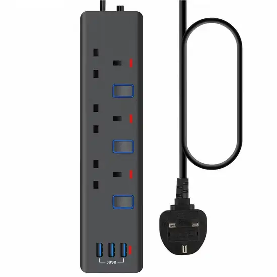 Phích cắm UK 3USB mở rộng dây kéo đen trắng từ Malaysia: 3 cách tiện lợi hình ảnh 1-description