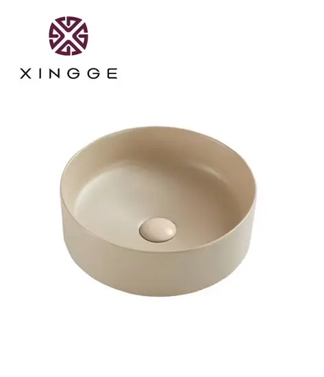 Bồn rửa mặt màu be gốm cao cấp, phụ kiện vệ sinh phòng tắm, bồn rửa nghệ thuật tiện lợi để rửa tay hình ảnh 1-description