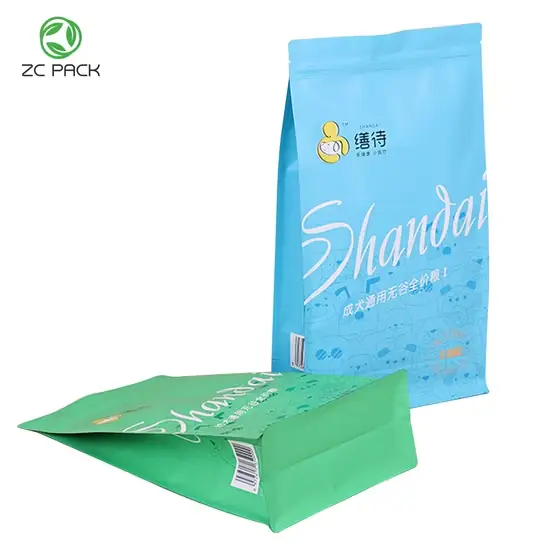 Túi đứng phẳng đáy vuông làm từ vật liệu tái sử dụng, có khóa kéo, in ấn theo yêu cầu, màu sắc đa dạng, dập nổi và chất liệu tự nhiên hình ảnh 1-description