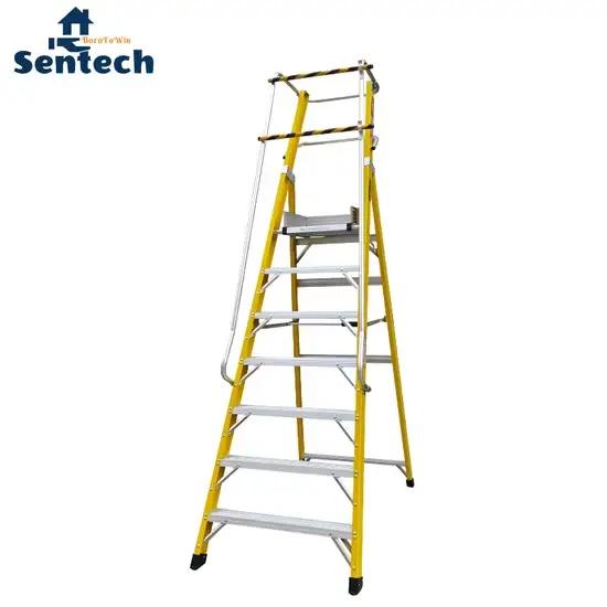 Thang bậc fiberglass cao cấp EN131 an toàn cho công nghiệp - Lan can cao và bảng chân 7 bậc hình ảnh 1-description