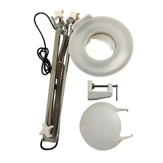 Đèn bàn kính trắng 5X LED với kính lúp, tay cầm thép không gỉ và ánh sáng huỳnh quang hình ảnh 1-description
