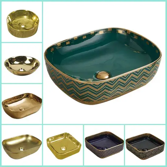 Bồn rửa mặt cao cấp theo phong cách châu Âu màu đen vàng cho tủ lavabo và bồn rửa mặt sang trọng hình ảnh 1-description
