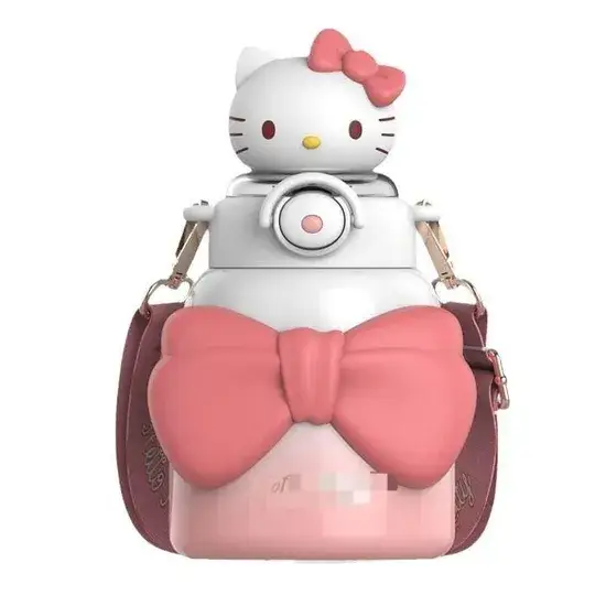 Bình nước Ruujoy Sanrio Hello Kitty Kuromi dễ thương có nơ, túi đeo chéo phong cách cho học sinh và người yêu thích dòng sản phẩm, bình nước thép không gỉ đa năng dùng cho xe hơi, văn phòng và cà phê hình ảnh 1-description