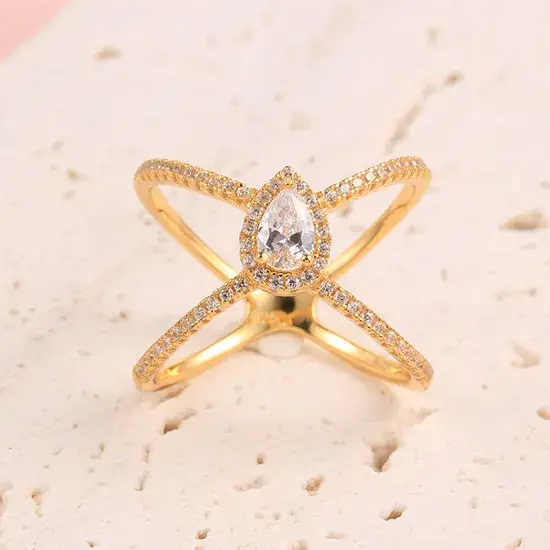 Nhẫn nữ thời trang kiểu dáng chéo lớn, phong cách charm với đá cubic zirconia - Phụ kiện thời trang bán buôn từ xưởng sản xuất hình ảnh 1-description