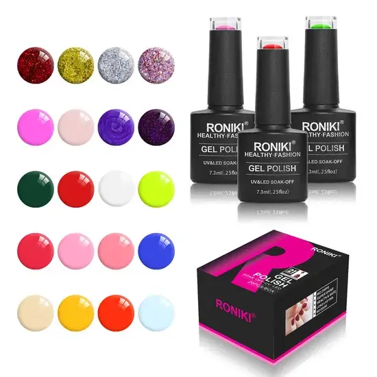 Bộ sơn gel UV chất lượng cao Roniki Newest với 20 màu sắc đa dạng, thương hiệu riêng, phù hợp cho sơn gel ngâm và tháo ra hình ảnh 1-description