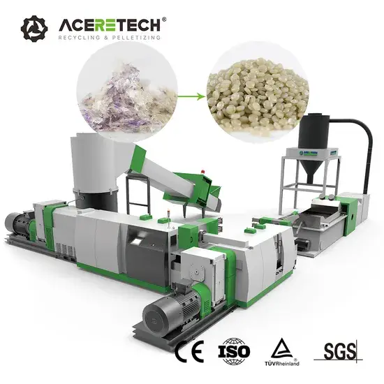 Máy tái chế nhựa di động Acss TUV chứng nhận, xử lý mảnh PP/PE/ABS 150-1200kg/H hình ảnh 1-description