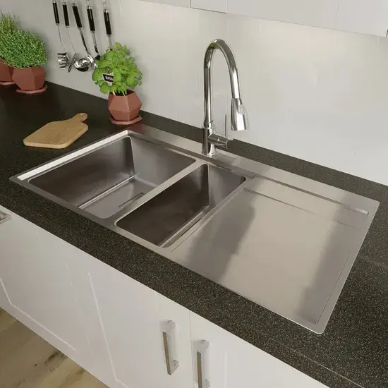Nhấn mạnh thiết kế hiện đại bồn đôi lớn với khay thoát nước và lỗ rác đặc biệt hình ảnh 1-description