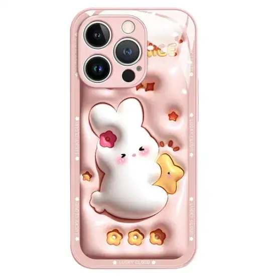 Ốp lưng chống va chạm iPhone 14 PRO hoạt hình thỏ ôm sao kính cường lực và ốp TPU chống bump trong màu hồng hình ảnh 1-description