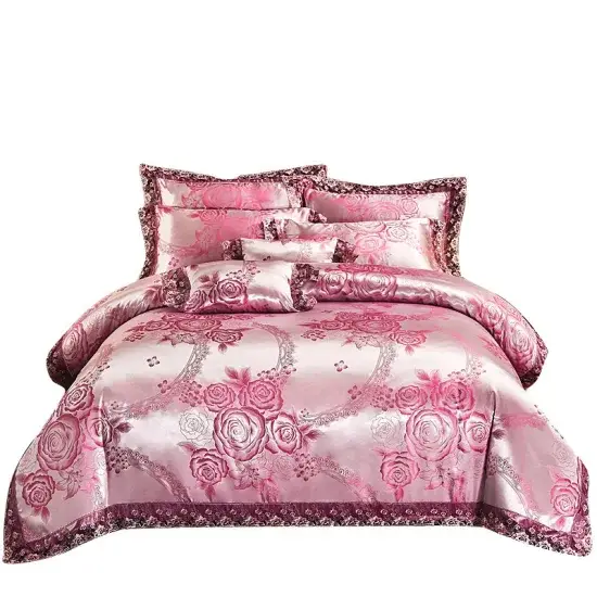Bộ sản phẩm trải giường 4 món gia công từ vải Jacquard cao cấp và satin sọc hình ảnh 1-description