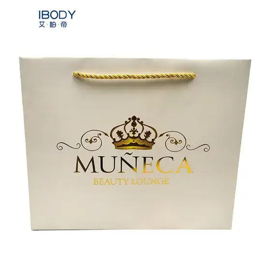 Thẻ giấy trắng bán buôn OEM - Dập foil nóng, túi mua sắm kèm dây ruy băng hình ảnh 1-description