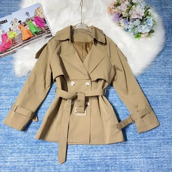 Áo khoác trench mùa thu với phom rộng, hai hàng khuy, phong cách thời trang hàng ngày hình ảnh 1-description