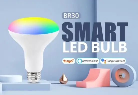 Đèn LED thông minh Br30 6W WiFi Rgbcw, sử dụng cho E26 E27, kết hợp với Alexa, thích hợp cho đèn trần và làm việc hình ảnh 1-description