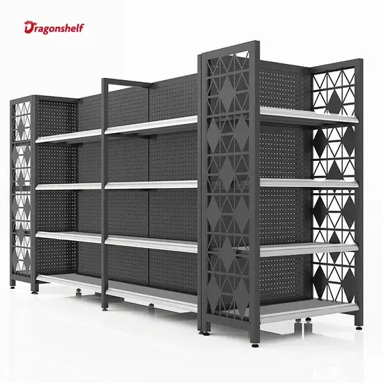 Kệ gondola và kệ gỗ màu đen tại cửa hàng tạp hóa Dragonshelf: thông tin về giá và trưng bày hình ảnh 1-description