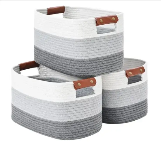 Giỏ đựng đồ dệt thảo, giỏ tổ chức màu sắc với da tháo rời hình ảnh 1-description